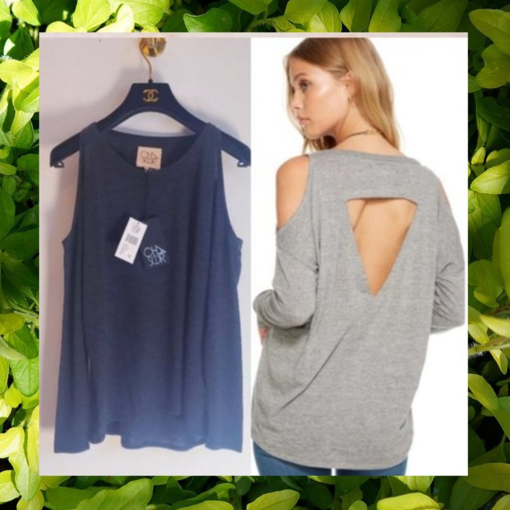 Chaser Women's Tops - Navy Blue Sleeveless Tank & Gray Open-Back Long Sleeve